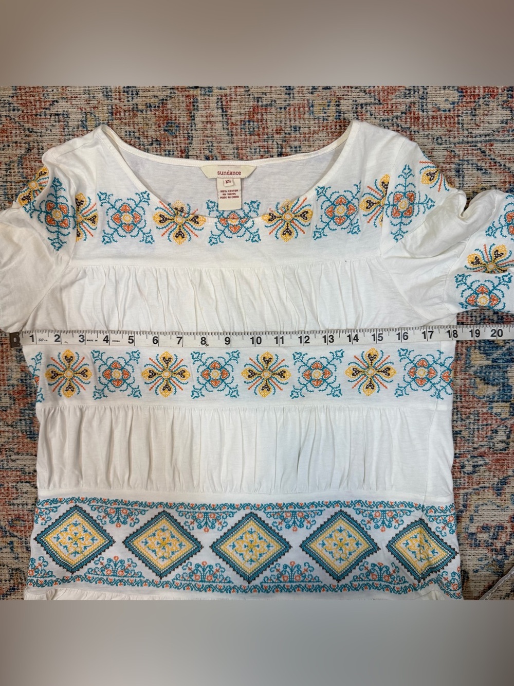 Sundance Cassandra Top Boho Southwestern 100%Cotton Floral Peasant Blouse XS - Picture 8 of 8
